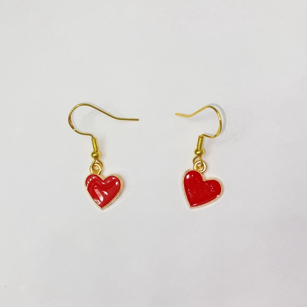 Dainty Red Heart Hook Earrings ❤️